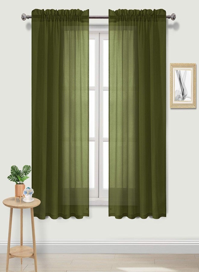 DWCN Olive Green Sheer Curtains Semi Transparent Voile Rod Pocket Curtains for Bedroom and Living Room, 42 x 72 inches Long, Set of 2 Panels - Image 1